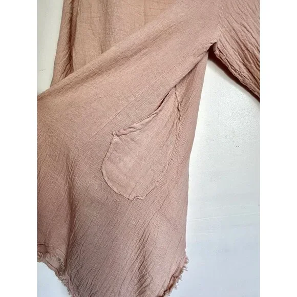 Venti6 Italian Cotton / Linen Open Long Sleeve Cardigan in Pink - Sz M - Picture 3 of 5